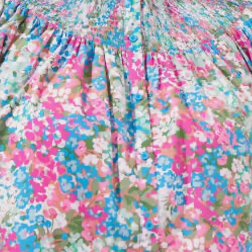 SUGARLIPS Avery Blossom Floral Smocked Mock Neck Top in Dusty Pink Size Small - Picture 4 of 12